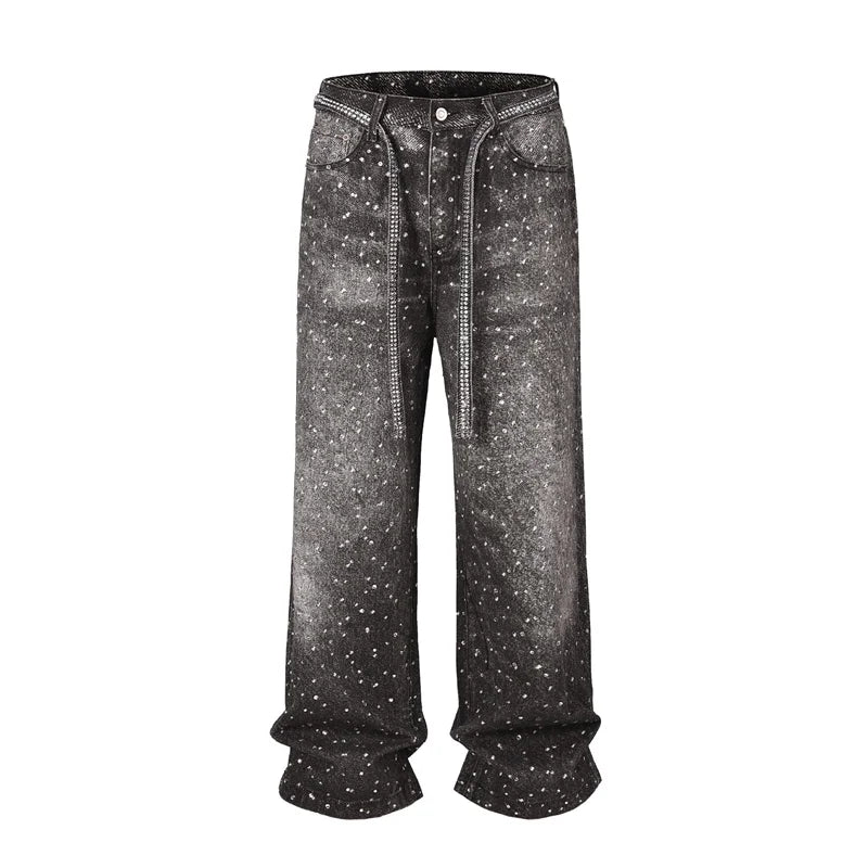 Sexy High Waist Straight Leg Women's Jeans Diamond Washed Cotton Blend Long Pants Trendy Fashionable Ladies Premium Denim