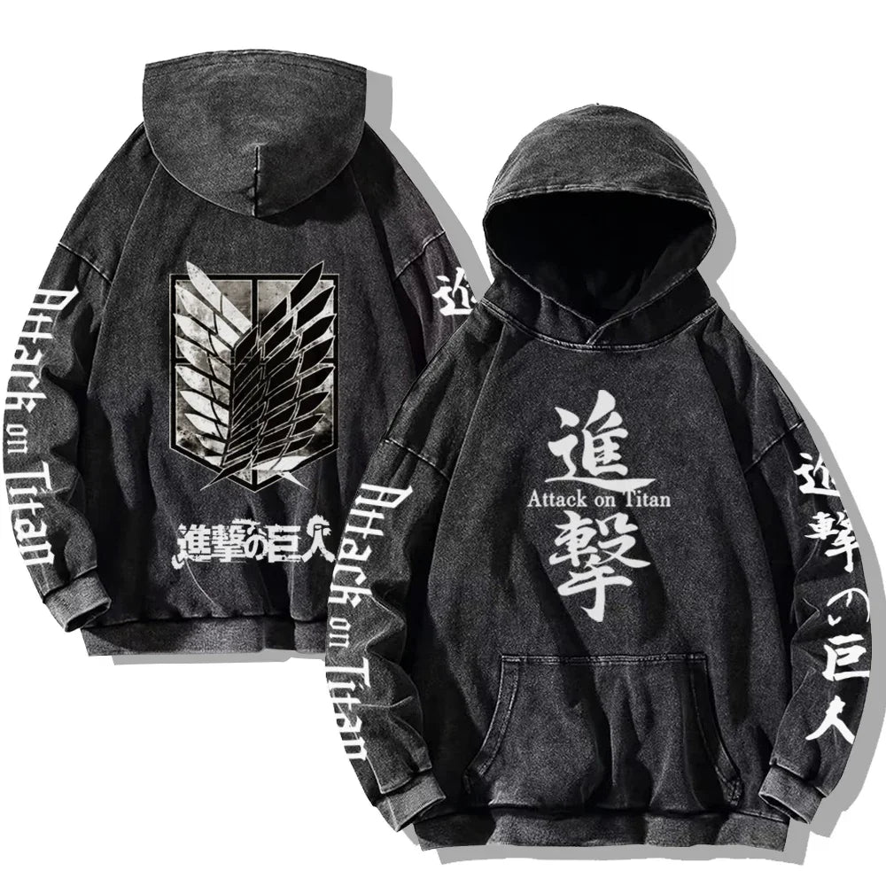 Vintage Washed Men's Hoodies Shield Print Hooded Sweatshirt Hip Hop Streetwear Y2K Hooded Pullover Y2K Loose Casual Tops