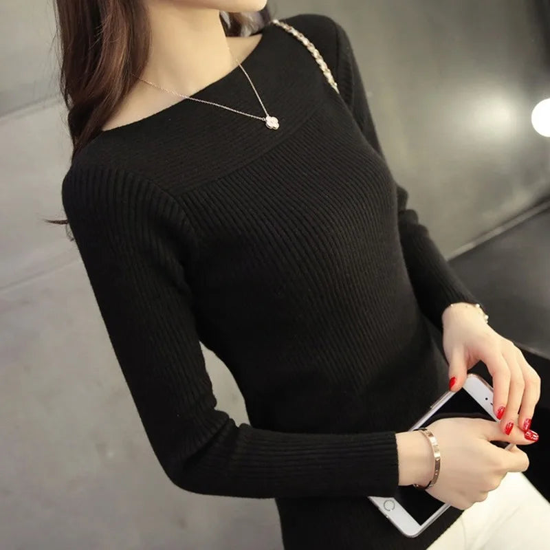 2024 Spring Casual Long Sleeve Knitted Sweater Women Autumn Pullover Sweaters Korean Style Winter Slim White Pull Knitwear 7571