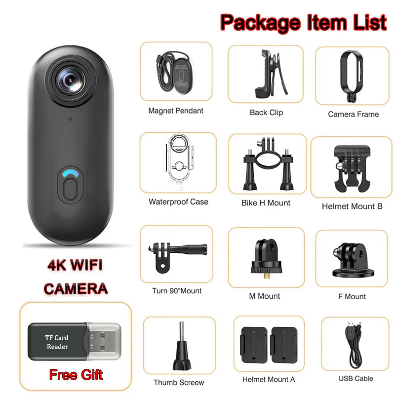 Waterproof Action 4K Camera 1080P Ultra Mini Wireless WiFi POV Bodycam for Bicycle Motorcycle Pocket Sports Recording HD Quality
