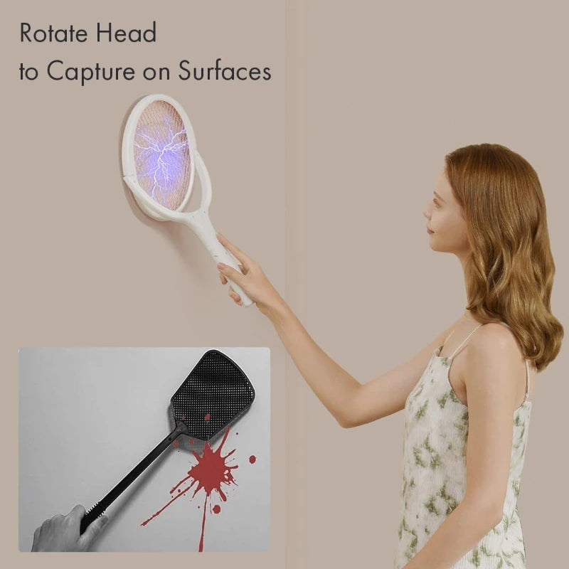 5‑in‑1 Fast‑Charging Mosquito Swatter Racket with Battery‑Powered Lamp, ABS Adjustable Handle for Outdoor Use