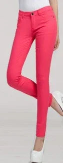 Women's Candy Color Pants Pencil Trousers Spring Autumn Elegant Office Mid Waist Pants For Women Slim Skinny Jeans Pants Female