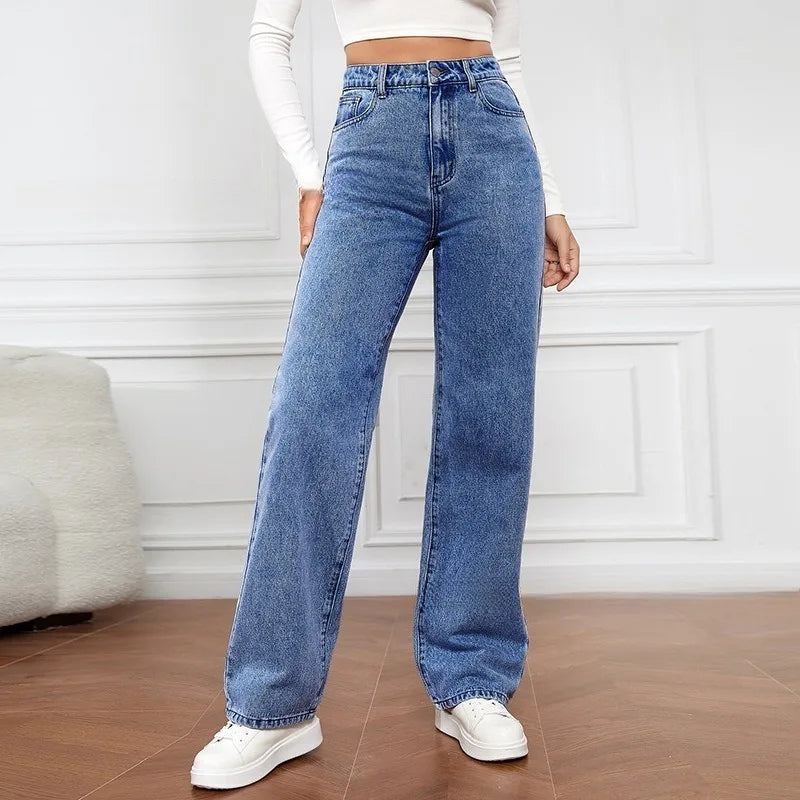 Women High Waist Black Washed Wide Leg Jeans Straight Denim Pants Casual Baggy Jeans Fashion Streetwear Trousers