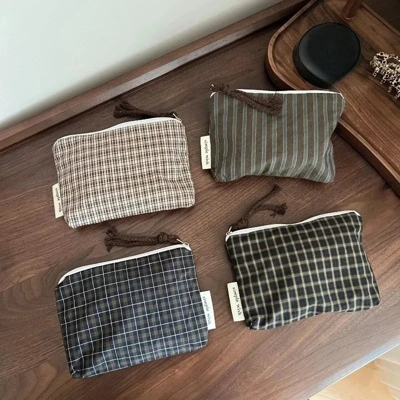 Retro Plaid Women Mini Makeup Bag Coin Purse Zipper Small Pouch Portable Female Lipstick Cosmetic Organizer Storage Bag