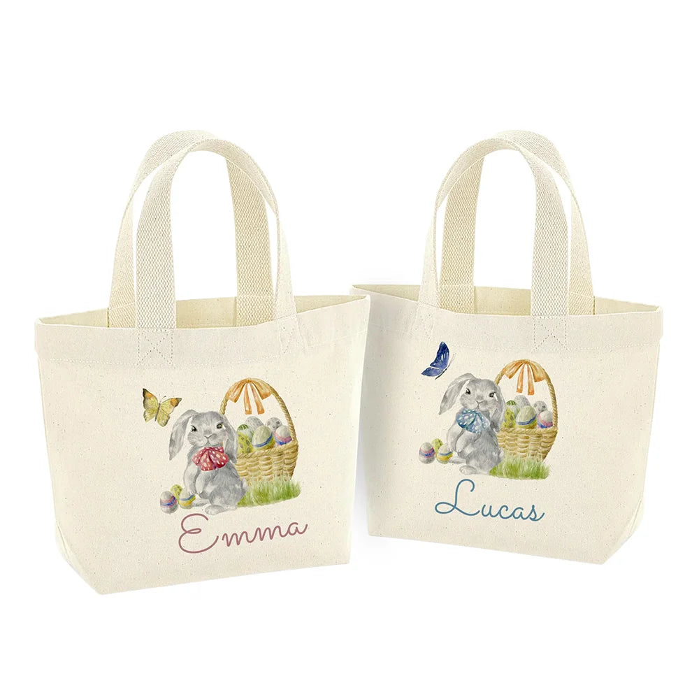 Personalised Cute Bunny Mini Easter Tote Bag with Name Spring Egg Hunt Game Basket for Girls or Boys Easter Hunting Squad Supply
