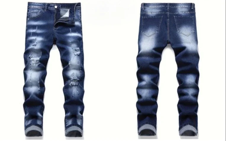 Riding Motorcycle Mens Pants Hip Hop Ripped Skinny Jeans Breathable Casual Fashion Blue Denim Trousers Streetwear Men Clothing