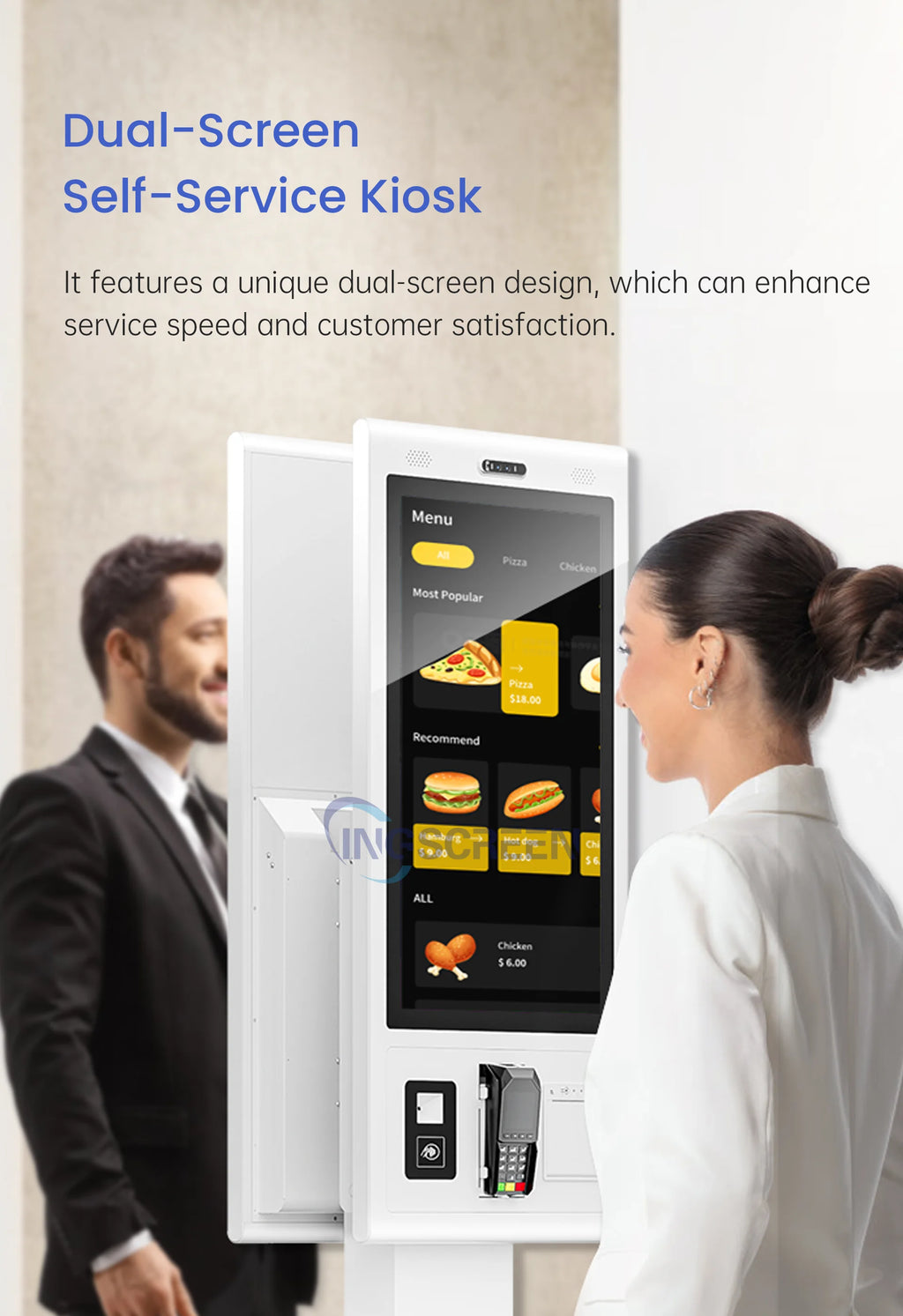 INGSCREEN Interactive Self Service Payment Kiosk Automatic Touch Screen Kiosk Self Ordering Machine for Restaurant