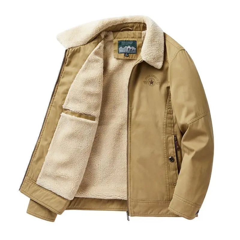 Autumn Winter Men's Cotton Thick Warm Fleece Jackets Stand Collar Fleece Lined Outdoor Workwear Warm Casual Style New Arrival