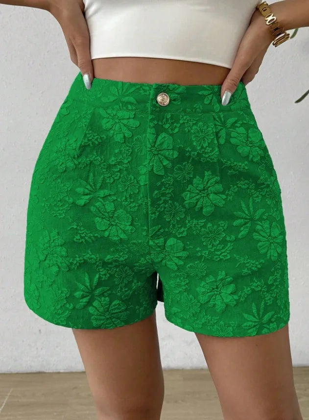 Women's Retro Jacquard High Waist Straight Shorts Summer Breathable Street Casual Hot Pants Versatile Bottoms for Daily Vacation