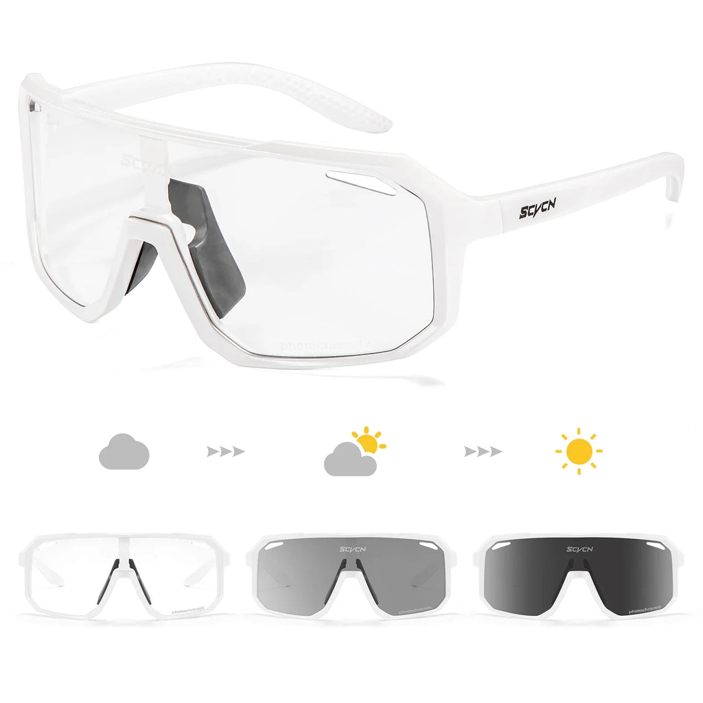 Scvcn New Men's UV400 Photochromic Cycling Sunglasses Women Sports Running Eyewear for Men Glasses Road Bike Bicycle Goggles