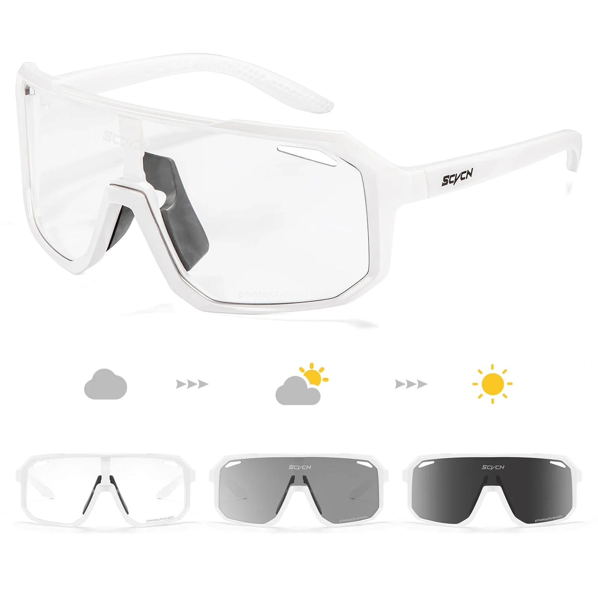 Scvcn New Men's UV400 Photochromic Cycling Sunglasses Women Sports Running Eyewear for Men Glasses Road Bike Bicycle Goggles