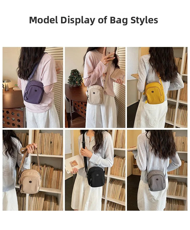 Waterproof Nylon Mobile Phone Bag Portable  Three-Layer Coin Purse Crossbody Bag for Youth Casual Simple Style Functional...