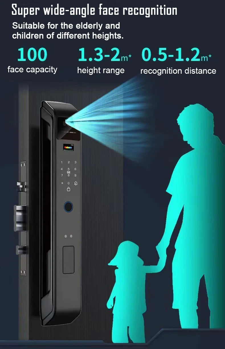 3D Face Recognition WIfi Tuya APP Remote Unlock Voice Intercom Smart Door Lock With Camera Fingerprint Password Digitl Door Lock