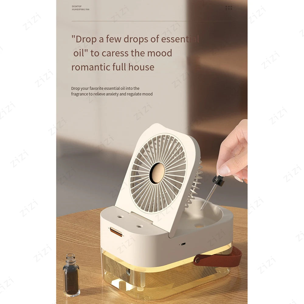 Double Port Spray High-capacity Electric Fan Humidifier USB Portable Portable Remote Control Humidifier with Atmosphere Light
