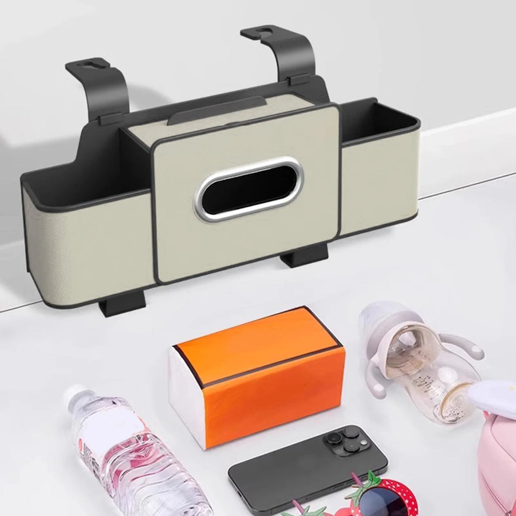 Car Seat Organizer with Tissue Box & 2 Cup Holder Car Backseat Hanging Storage Box for Snacks/Drinks Universal Stowing Tidying