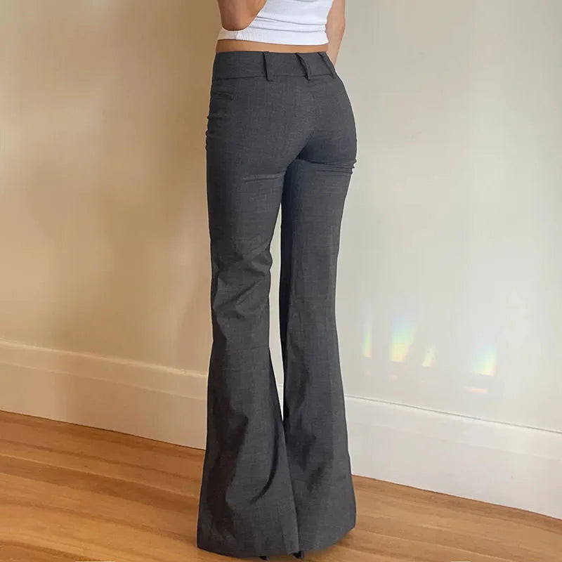American Low Waist Bell Bottoms Y2K Fashion Streetwear Slim Wide Leg Pants Spring New Simple Basic Solid Ladies Suit Trousers