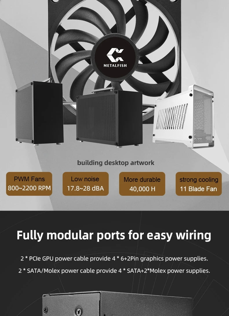 METALFISH SFX 80Plus Bronze 500/600W PSU Black Power Supply Full-Modular For Mini ITX Chassis Small Computer Case 100/240V Input