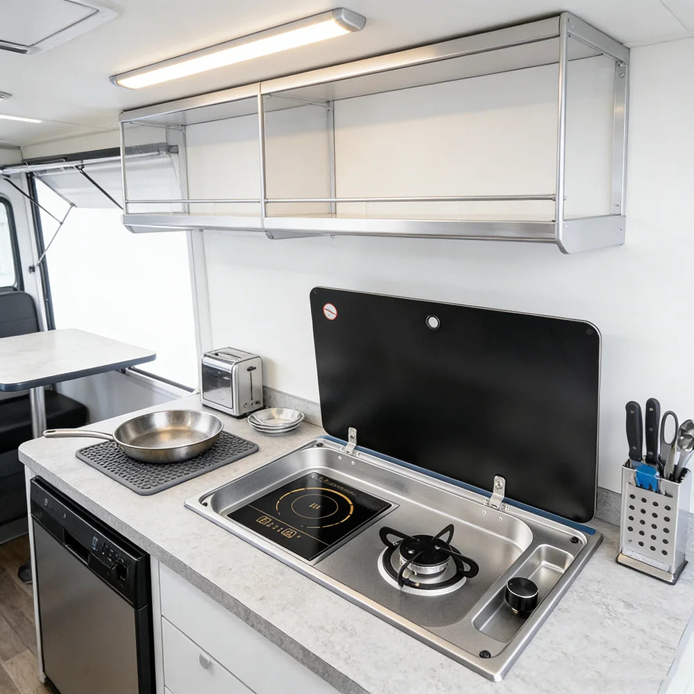 JDA Wholesale SS304 RV Built-In Gas Burner And Induction Cooker For Caravan Camper & Marine Use