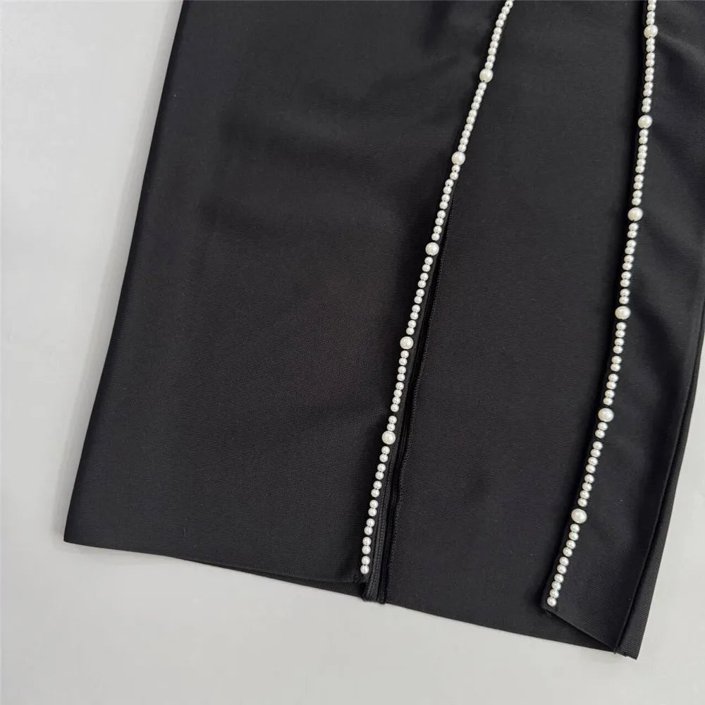 Women Fashion Pearl Bandage Dress Sexy Beading Sleeveless Clothes Celebrity Party Elegant Dresses