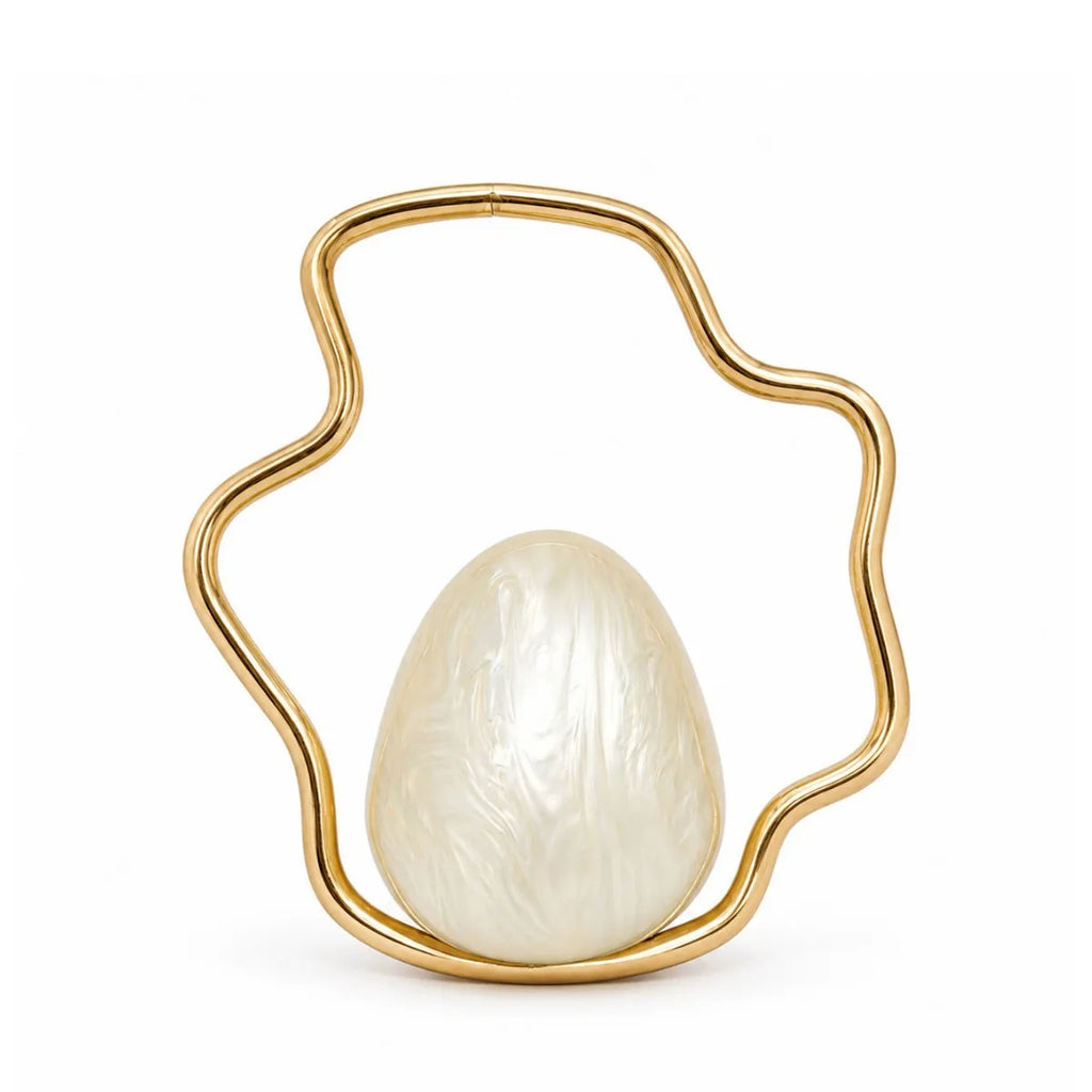Egg Shape Acrylic Iron Box Handbag,Women Irregular Metal Frame Evening Bag,Luxury Wedding Elegant Party White Clutch Purse