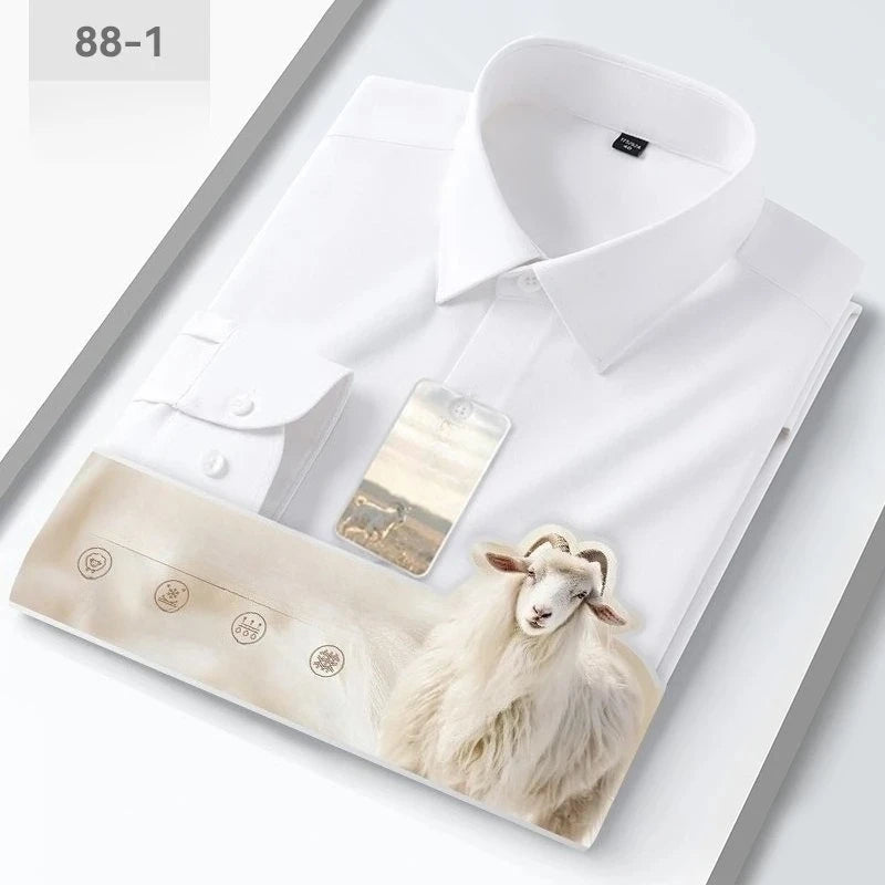 New in Shirt High Quality Solid Color Wool Long Sleeve Shirts for Men Slim Fit Formal Shirt Soft White Business Casual Clothes