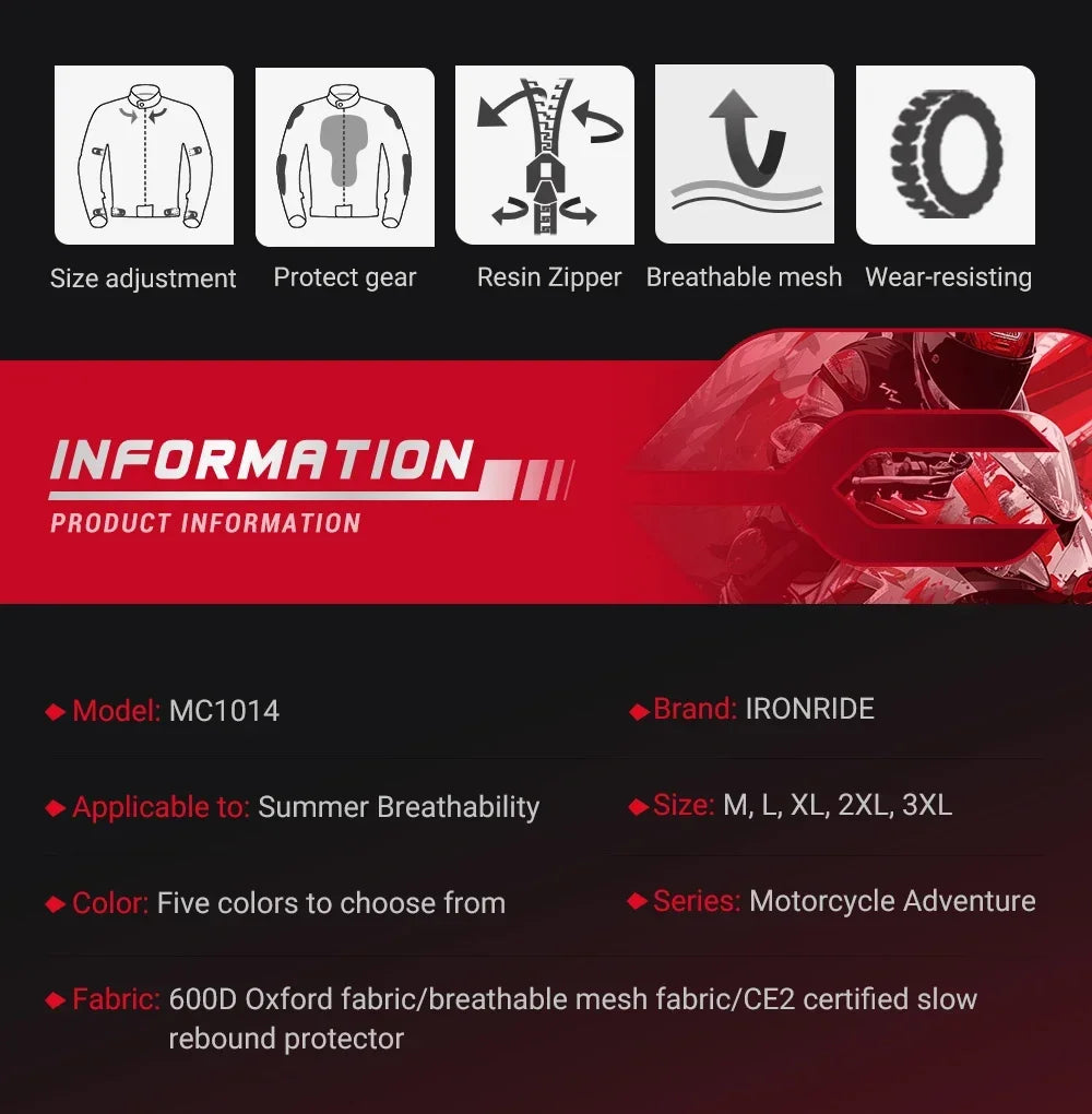 New Motorcycle Jackets Breathable Motorbike Riding Jackets Wear-Resistant Motocross Clothing Built-in Protective Gear