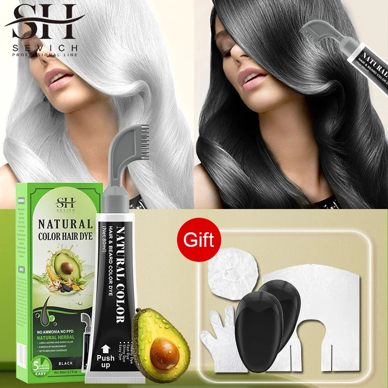 Avocado Fast Hair Dye Black Shampoo with Comb 80ml Black Hair Dye Shampoo with Comb Non-irritating Repair Gray White Hair Care