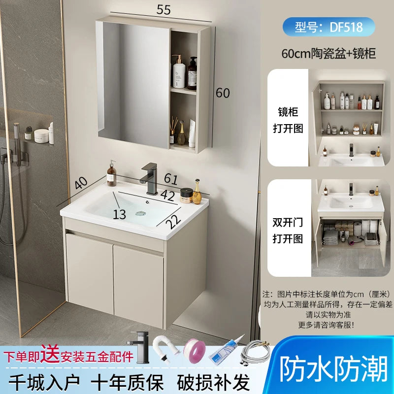 Wall Basin Bathroom Cabinet Set Sink Mirrors Shelves Bathroom Cabinets Storage Organizer Mobile Bagno House Accessories