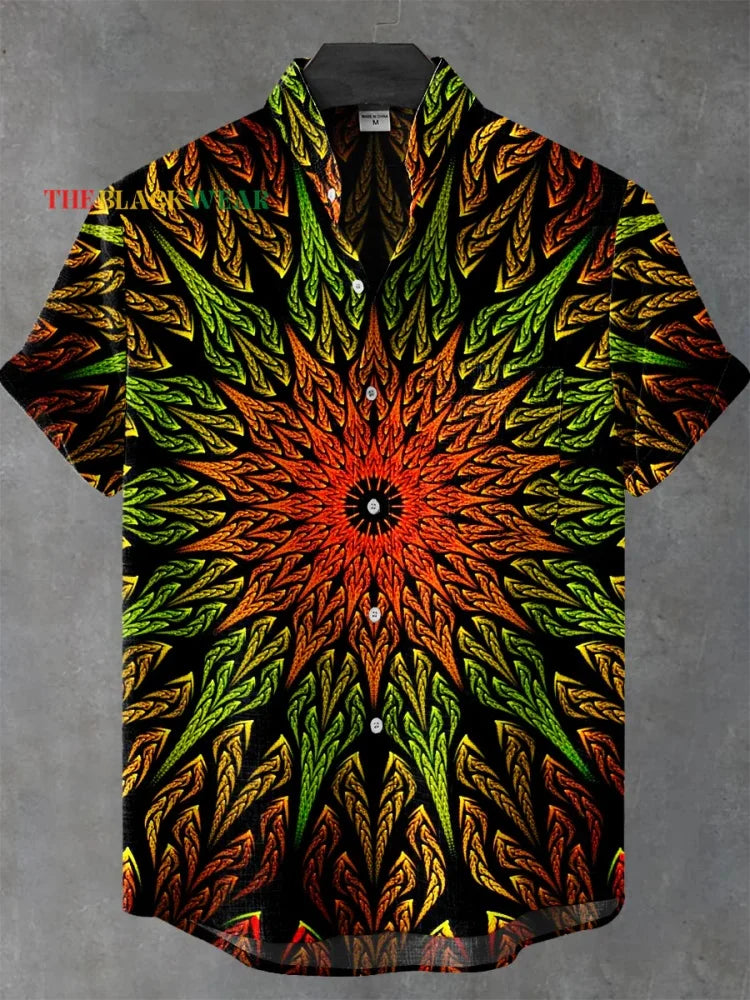 New Retro Tribal Totem Pattern Printing men's New Linen Comfortable Fabric short-sleeved Shirt Tribal Ethnic Style Fast Delivery