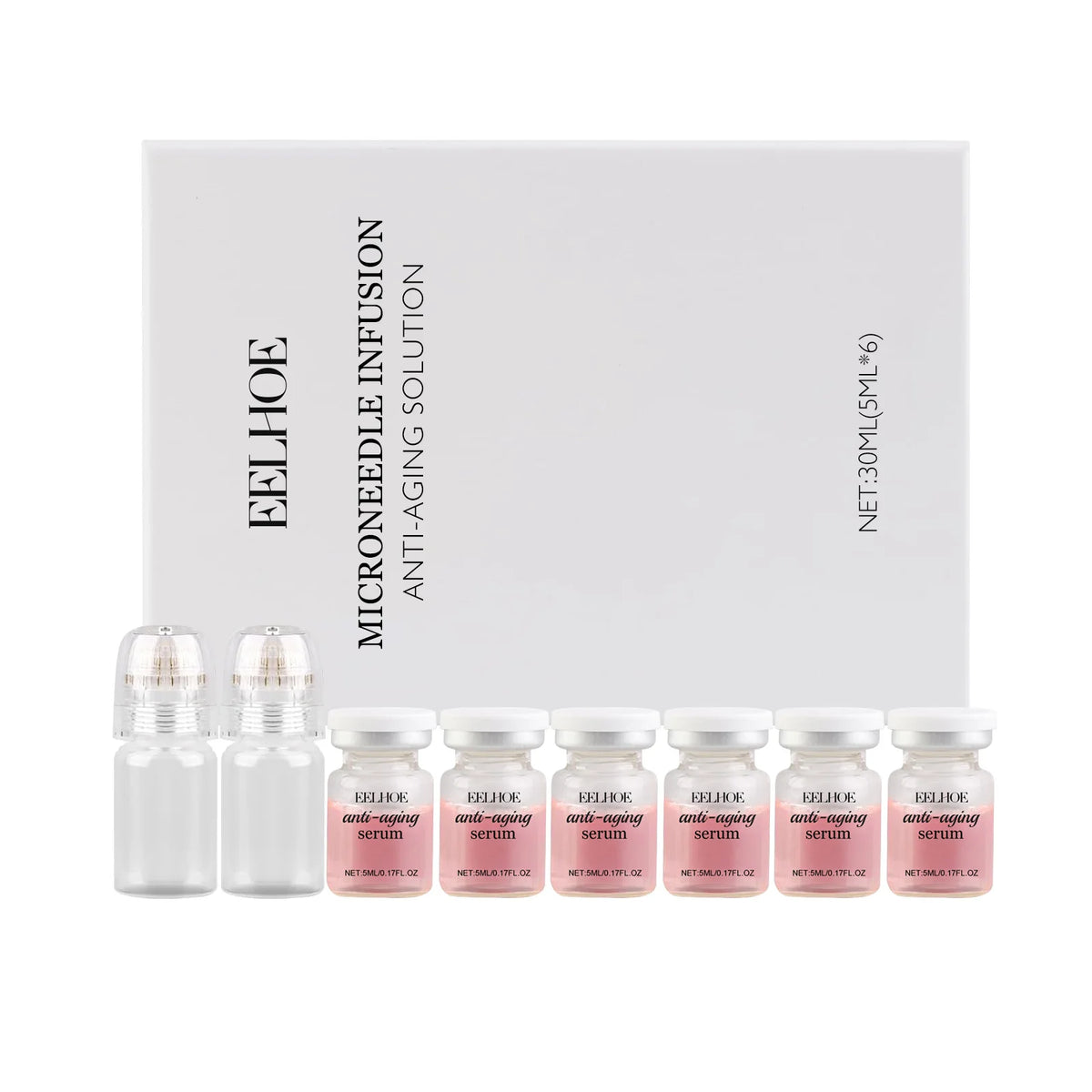 NEW  2 Tools + 6 Bottles Korean Moisturizing Renewal Set, Smooth Skin Feeling Lines Daily Skin Care Essence 0.3mm Microneedle