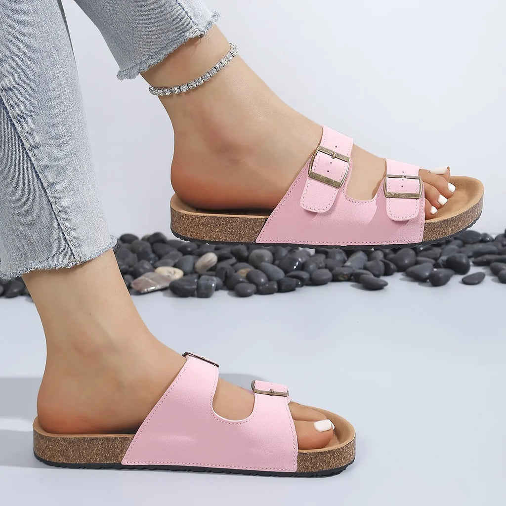 2026 Slippers for Women Cork Beach Sandals Outdoor Clogs with Adjustable Buckle Women Shoes Platform Slippers Flats Slides Women