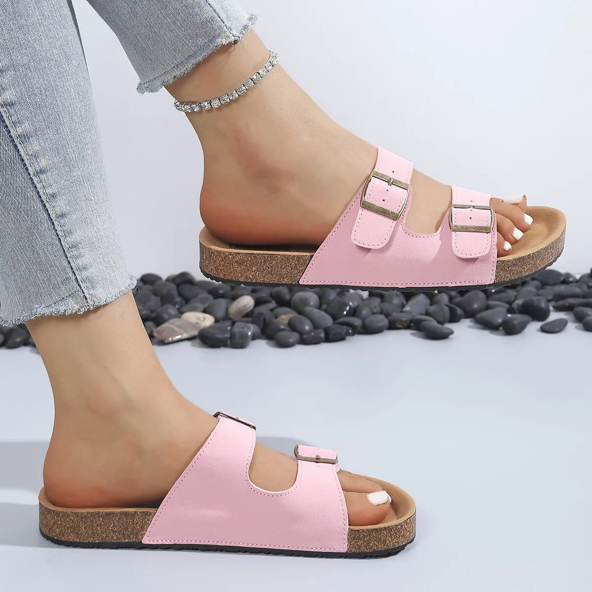 2026 Slippers for Women Cork Beach Sandals Outdoor Clogs with Adjustable Buckle Women Shoes Platform Slippers Flats Slides Women