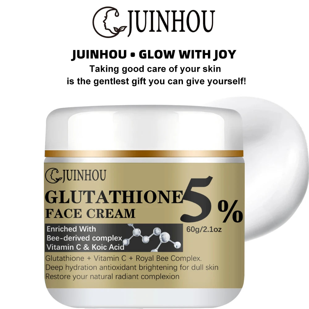 JUINHOU Face Cream 5% Glutathione Bee Complex Vitamin C Kojic Acid Moisturizing Face Cream For Dull Skin Hydrating Skincare Gift