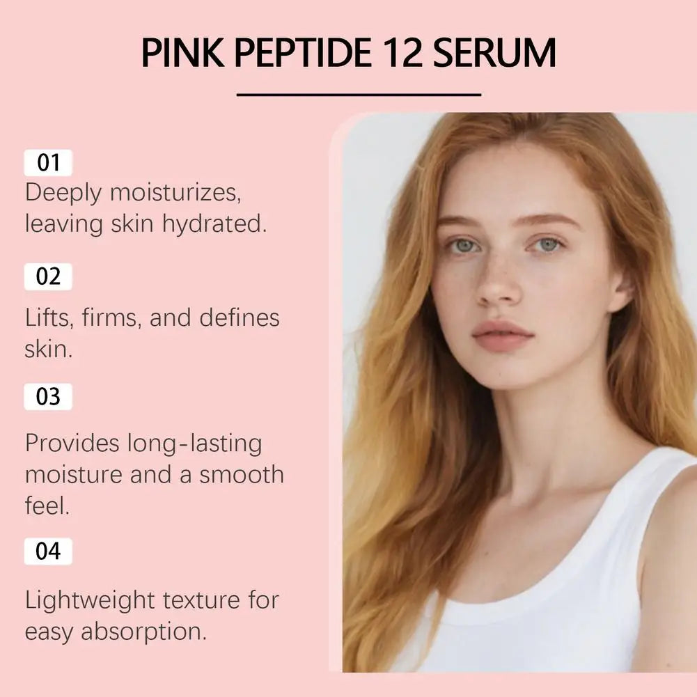 Pink Peptide12 Anti Aging Serum 30ml Firming Hydrating Face Essence,Reduces Fine Lines, Boosts Elasticity for Glowing Rejuvenate