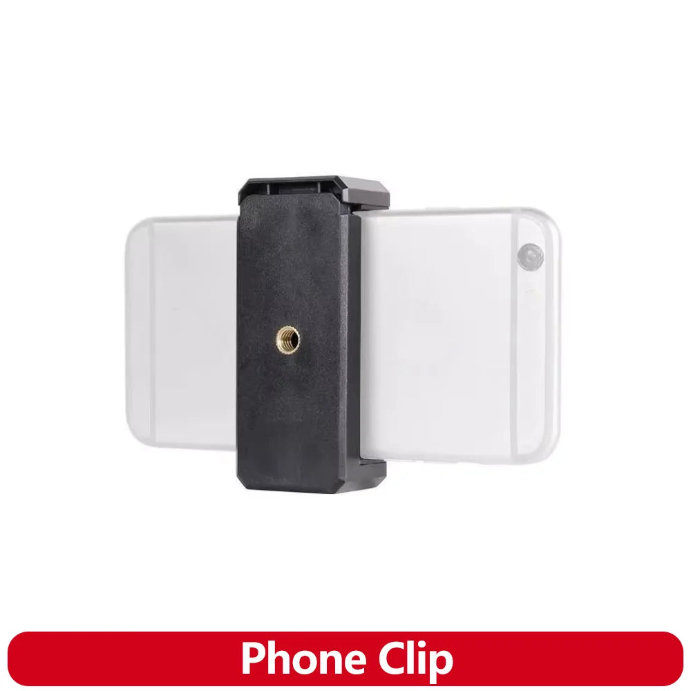 Universal Phone Tripod Mount Clip with Cold Shoe, 1/4" Screw Plastic Smartphone Holder for Tripod Selfie Stick Live Streaming