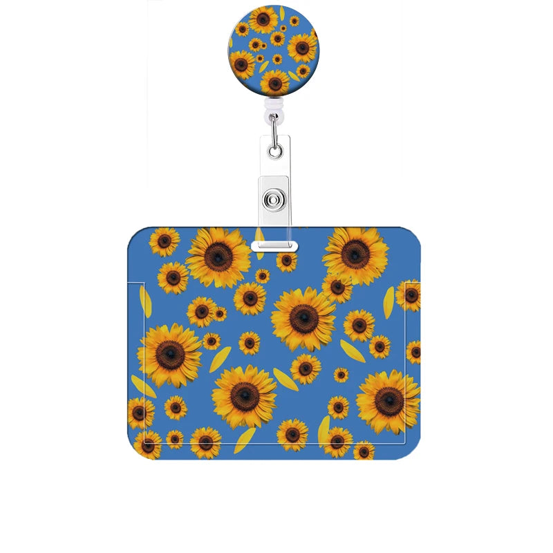 Flower Retractable Buckle Card Holder Women Business Badge Case Reel Clip Girls Cardholders Doctors Nurses Hang Credential holde