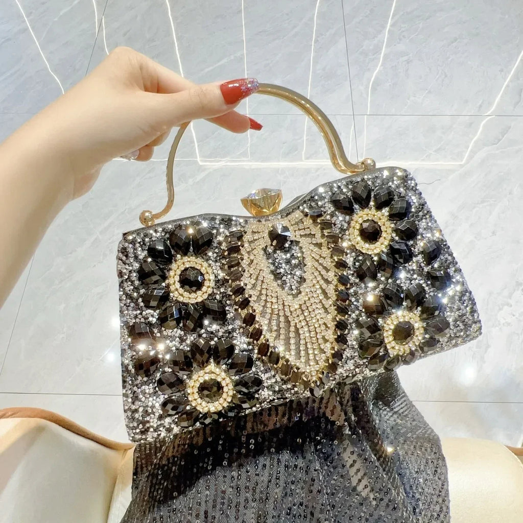 Rhinestone Women Evening Clutch Shiny Dinner Party Handbag Match For Dress Shoulder Crossbody Bag Cosmetic Phone Storage