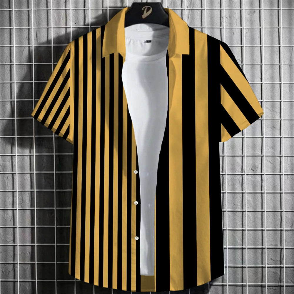 Summer Fashion Striped 3D Print Men's Shirts Basic Graphicsbutton Short Sleeve Lapel Streetwear Hawaiian Blouse Shirts for Men