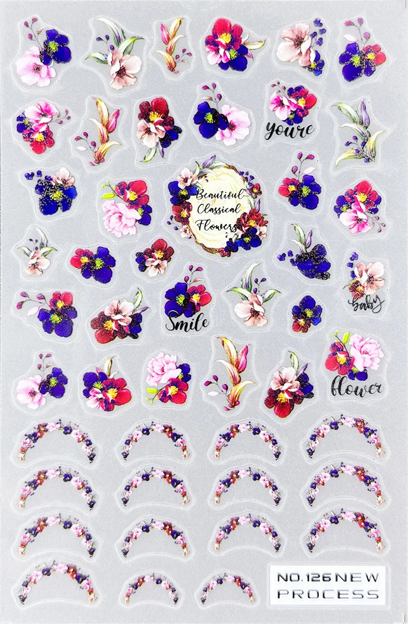 3d Nail Art Ultrathin Decals Blue Pink Blossom Florals Flowers Leaves Nail Stickers Decoration For Nail Tips Beauty
