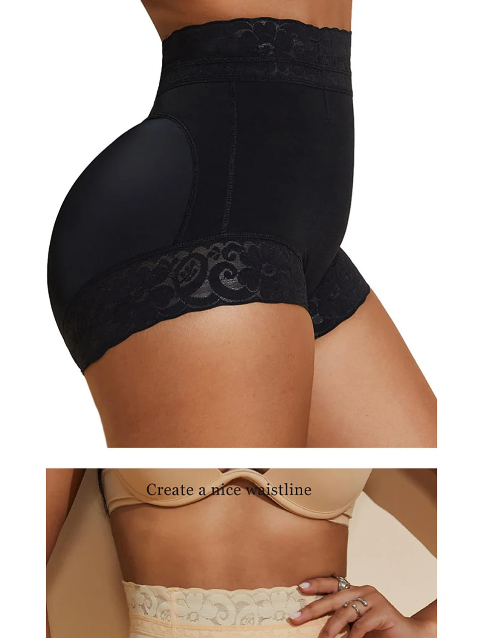 Women Slimming Shapewear Panties Mid Waist Trainer Hip Enhancer Underwear Compression Unti-Slip Lace Tummy Control Undershorts