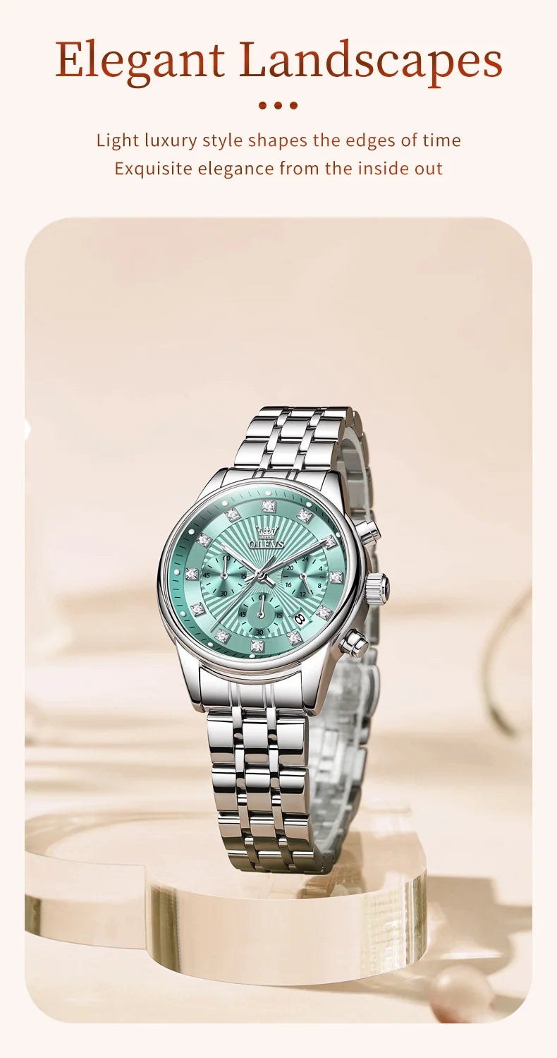 OLEVS 3669 Womens Watch Fashion Brand Waterproof Luminous Multifunctional Chronograph Quartz Watch Date Ladies Watches With Box