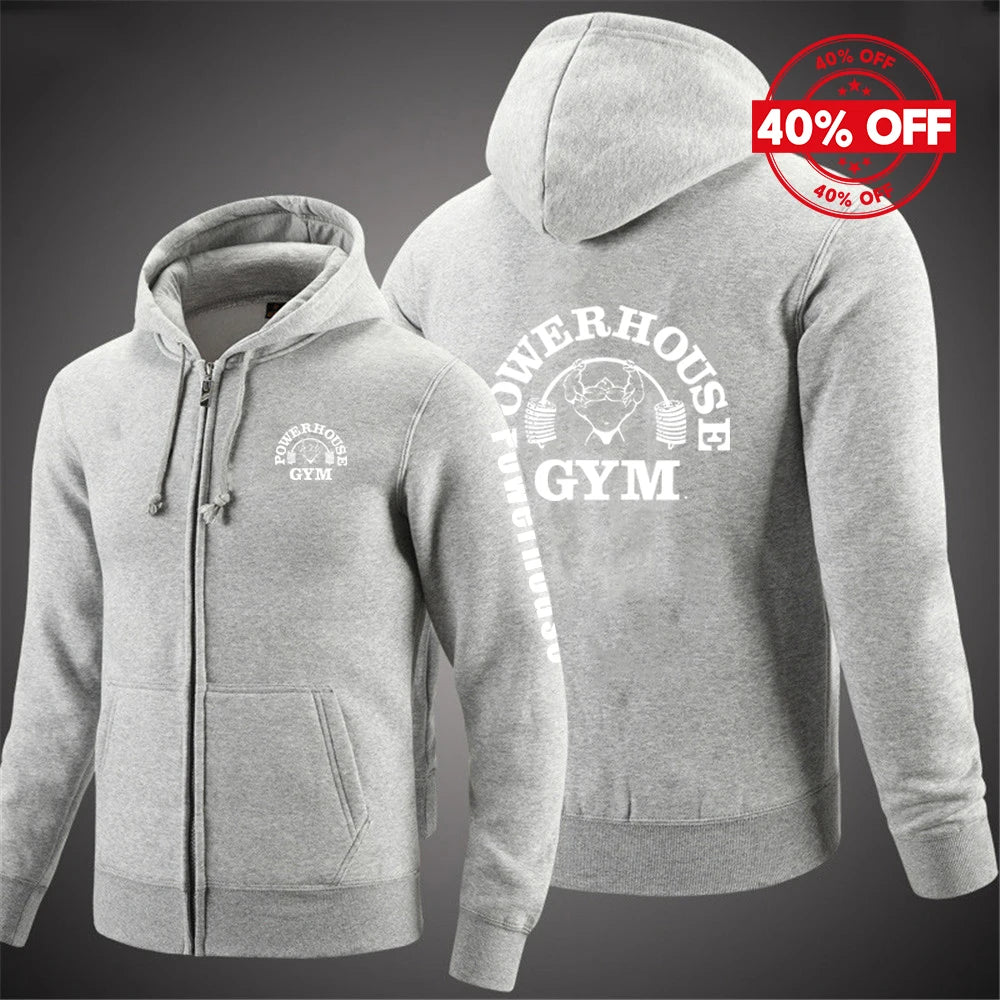 2025 Spring And Autumn Man's Loose Comfortable Versatile Hoodies Coat Powerhouse Gym Logo Logo Print Zipper Hooded Slim Jacket