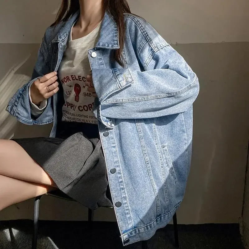 Denim Jacket Women 2025 Spring and Autumn New Style Lazy Style Harajuku Design Loose Versatile Jacket Top for Small People
