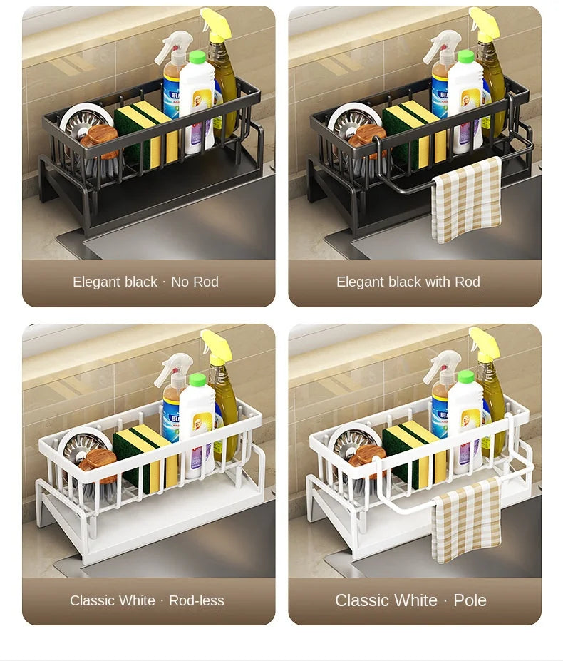 Kitchen Sink Drain Rack Organizer Plastic Self-draining Sink Shelf Soap Sponge Holder Dishcloth Towel Rack Filter Basket