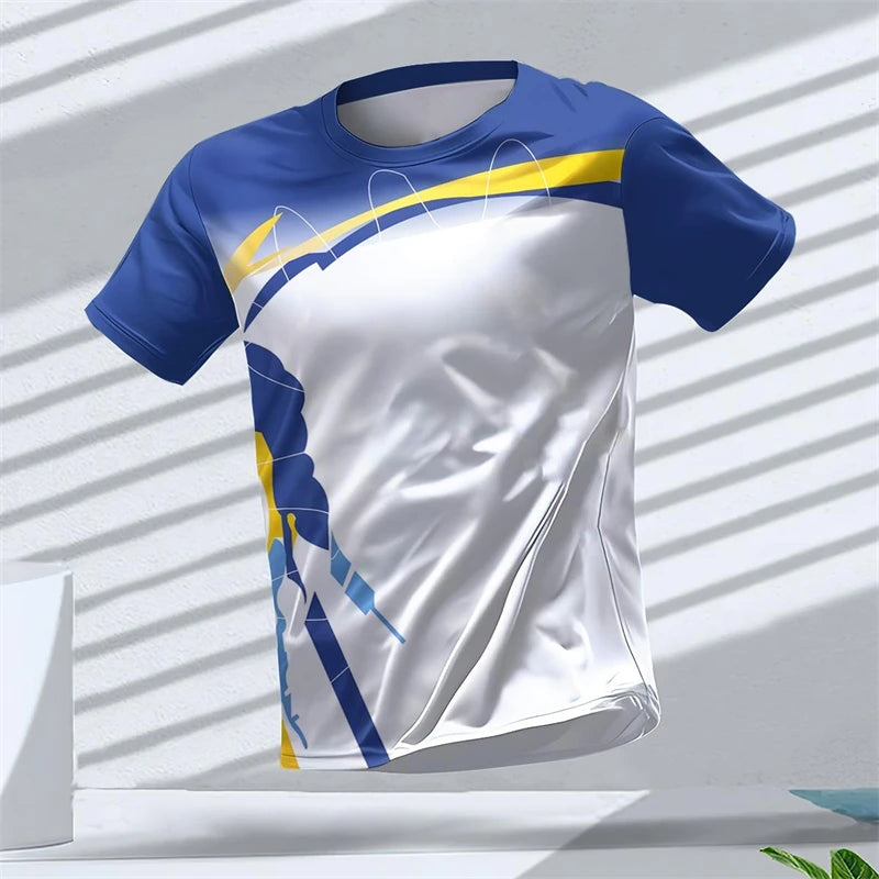 Geometric Graphic 3D Printed Sports T Shirts Summer Casual Running Table Tennis T-shirts Trendy Streetwear Mens Tees Fashion