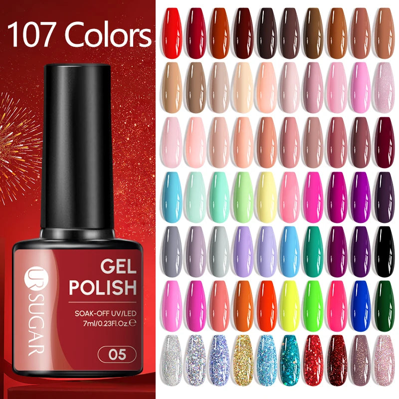 UR SUGAR 7ML Valentine’s Day Gel Nail Polish 107 Colors Classic Black Red Glitter Semi Permanent Autumn Soak Off UV Gel Varnish