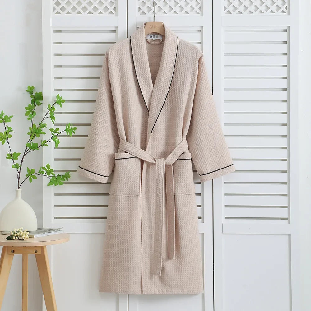 100% Cotton Women's Robe PAJAMA Home Dress Spring Autumn Waffle Bathrobe Kimono Gown Loose Casual Sleepwear Loungewear Negligee