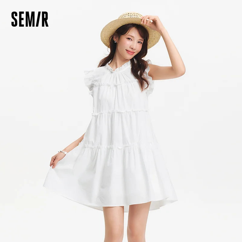Semir Women Dress Cap Sleeve Ruffle Cake Dress Cute Girlish Sweet Gentle Mini 2026 Summer Casual Top