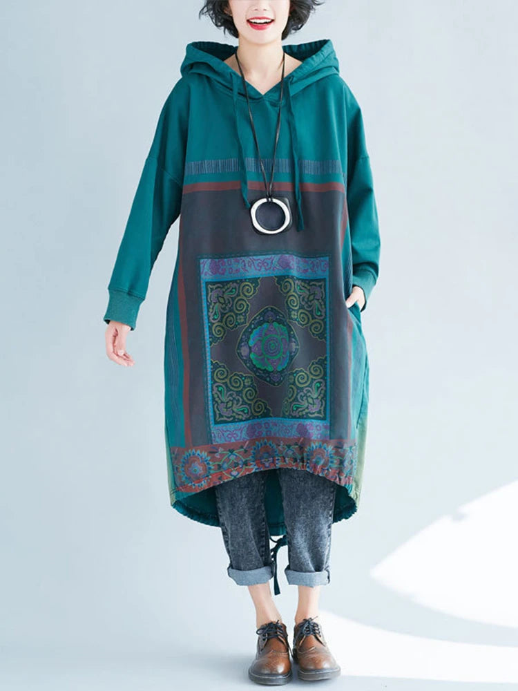 Amax luluE 2024 Autumn Womens Printed Loose Hooded Long Hoodies Fashion Clothes Ladies Luxury Classic Vintage Casual Sweatshirts