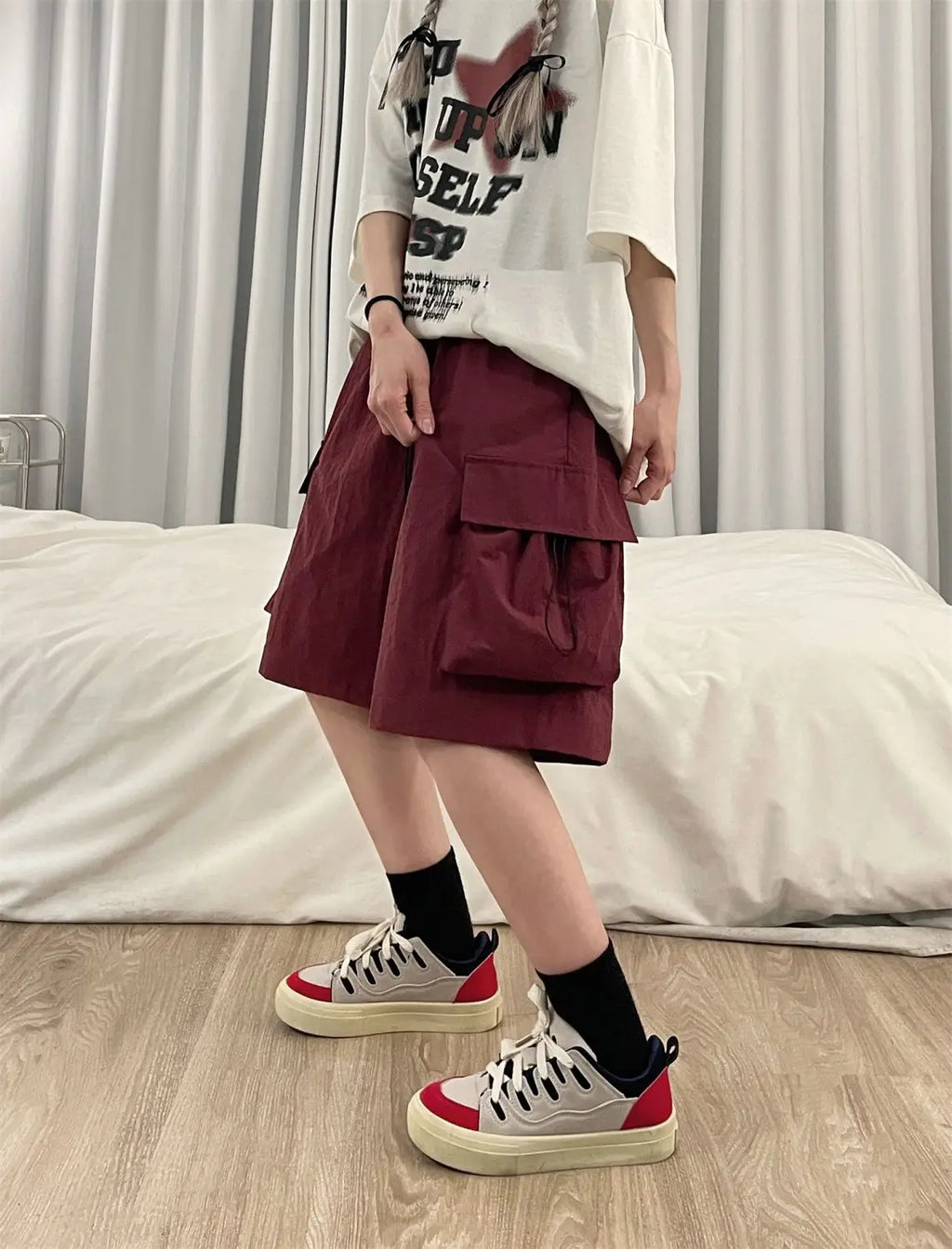 Women High Waist Cargo Shorts American Style Streetwear Summer Wide Leg Pants Fashion Female Big Pocket Loose Shorts